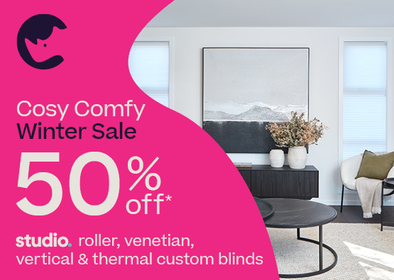 50% off Studio Custom Roller, Venetian and Thermal Custom Blinds*